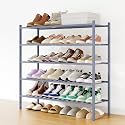 Smiry Bamboo Shoe Rack, 16 Vertical Slats, 5 Tier - 33.7" Wide, Grey