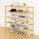 Smiry Bamboo Shoe Rack, 16 Vertical Slats, 5 Tier - 33.7" Wide, Natural