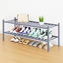 Smiry Bamboo Shoe Rack, 16 Vertical Slats, 2 Tier - 33.7" Wide, Grey
