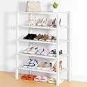 Smiry Bamboo Shoe Rack, 14 Vertical Slats, 5 Tier - 26.8" Wide, White