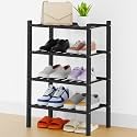 Smiry Bamboo Shoe Rack, 8 Vertical Slats, 4 Tier - 17.3" Wide, Black