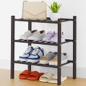 Smiry Bamboo Shoe Rack, 8 Vertical Slats, 3 Tier - 17.3" Wide, Black