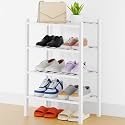Smiry Bamboo Shoe Rack, 8 Vertical Slats, 4 Tier - 17.3" Wide, White