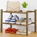 Smiry Bamboo Shoe Rack, 8 Vertical Slats, 2 Tier - 17.3" Wide, Walnut