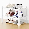 Smiry Bamboo Shoe Rack, 8 Vertical Slats, 2 Tier - 17.3" Wide, White