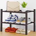 Smiry Bamboo Shoe Rack, 8 Vertical Slats, 2 Tier - 17.3" Wide, Black