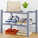 Smiry Bamboo Shoe Rack, 8 Vertical Slats, 2 Tier - 17.3" Wide, Grey