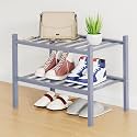 Smiry Bamboo Shoe Rack, 8 Vertical Slats, 2 Tier - 17.3" Wide, Grey