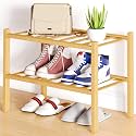 Smiry Bamboo Shoe Rack, 8 Vertical Slats, 2 Tier - 17.3" Wide, Natural