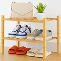 Smiry Bamboo Shoe Rack, 8 Vertical Slats, 2 Tier - 17.3" Wide, Natural