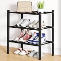 Smiry Bamboo Shoe Rack, 8 Vertical Slats, 3 Tier - 17.3" Wide, Black