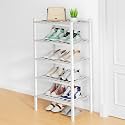 Smiry Bamboo Shoe Rack, 8 Vertical Slats, 5 Tier - 17.3" Wide, White
