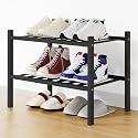 Smiry Bamboo Shoe Rack, 8 Vertical Slats, 2 Tier - 17.3" Wide, Black