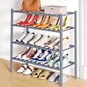 Smiry Bamboo Shoe Rack, 12 Vertical Slats, 4 Tier - 26.8" Wide, Grey