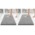 Smiry Luxury Chenille Bath Rug 24''x16'', Extra Soft and Absorbent Shaggy Bathroom Mat Rugs, Machine Washable, Non-Slip Plush Carpet Runner for Tub, Shower, and Bath Room, Dark Grey (Pack of 2)