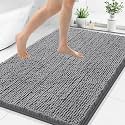 Smiry Luxury Chenille Bathroom Rugs 40x32, Extra Soft and Absorbent Shaggy Bath Mat, Machine Washable, Non-Slip Plush Carpet Runner for Tub, Shower, and Floor, Home Decor Accessories, Grey