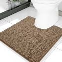 Smiry Luxury Chenille Toilet Rugs U-Shaped 20x20, Soft Absorbent Non-Slip Contour Bathroom Rugs for Toilet, Machine Washable Contoured Bath Mats, Camel