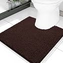 Smiry Luxury Chenille Toilet Rugs U-Shaped 20x20, Soft Absorbent Non-Slip Contour Bathroom Rugs for Toilet, Machine Washable Contoured Bath Mats, Brown