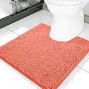 Smiry Luxury Chenille Toilet Rugs U-Shaped 20x20, Soft Absorbent Non-Slip Contour Bathroom Rugs for Toilet, Machine Washable Contoured Bath Mats, Coral