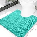 Smiry Luxury Chenille Toilet Rugs U-Shaped 20x20, Soft Absorbent Non-Slip Contour Bathroom Rugs for Toilet, Machine Washable Contoured Bath Mats, Turquoise