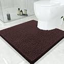 Smiry Luxury Chenille Toilet Rugs U-Shaped 24x24, Soft Absorbent Non-Slip Contour Bathroom Rugs for Toilet, Machine Washable Contoured Bath Mats, Brown