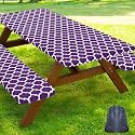 Smiry Picnic Table Cover with Bench Covers, Waterproof Elastic Fitted Tablecloth for 5 Foot Tables, Washable Polyester Tablecloths for Camping, Indoor &amp; Outdoor (Purple, 30x60 Inch 3-pc Set)