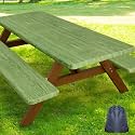 Smiry Picnic Table Cover with Bench Covers, Waterproof Elastic Fitted Tablecloth for 6 Foot Tables, Washable Polyester Tablecloths for Camping, Indoor &amp; Outdoor (Green &amp; Black, 30x72 Inch 3-pc Set)
