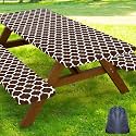 Smiry Picnic Table Cover with Bench Covers, Waterproof Elastic Fitted Tablecloth for 5 Foot Tables, Washable Polyester Tablecloths for Camping, Indoor &amp; Outdoor (Coffee, 30x60 Inch 3-pc Set)