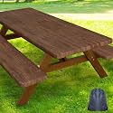 Smiry Picnic Table Cover with Bench Covers, Waterproof Elastic Fitted Tablecloth for 5 Foot Tables, Washable Polyester Tablecloths for Camping, Indoor &amp; Outdoor (Brown, 30x60 Inch 3-pc Set)