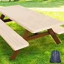 Smiry Picnic Table Cover with Bench Covers, Waterproof Elastic Fitted Tablecloth for 6 Foot Tables, Washable Polyester Tablecloths for Camping, Indoor &amp; Outdoor (Ivory, 30x72 Inch 3-pc Set)