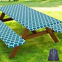 Smiry Picnic Table Cover with Bench Covers, Waterproof Elastic Fitted Tablecloth for 5 Foot Tables, Washable Polyester Tablecloths for Camping, Indoor &amp; Outdoor (Aqua, 30x60 Inch 3-pc Set)
