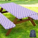 Smiry Picnic Table Cover with Bench Covers, Waterproof Elastic Fitted Tablecloth for 8 Foot Tables, Washable Polyester Tablecloths for Camping, Indoor &amp; Outdoor (Lavender, 30x96 Inch 3-pc Set)
