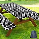 Smiry Picnic Table Cover with Bench Covers, Waterproof Elastic Fitted Tablecloth for 6 Foot Tables, Washable Polyester Tablecloths for Camping, Indoor & Outdoor (Black, 30x72 Inch 3-pc Set)
