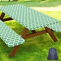 Smiry Picnic Table Cover with Bench Covers, Waterproof Elastic Fitted Tablecloth for 5 Foot Tables, Washable Polyester Tablecloths for Camping, Indoor &amp; Outdoor (Sage Green, 30x60 Inch 3-pc Set)