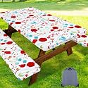Smiry Picnic Table Cover with Bench Covers, Waterproof Elastic Fitted Tablecloth for 6 Foot Tables, Washable Polyester Tablecloths for Camping, Indoor &amp; Outdoor (Flower, 30x72 Inch 3-pc Set)