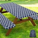 Smiry Picnic Table Cover with Bench Covers, Waterproof Elastic Fitted Tablecloth for 4 Foot Tables, Washable Polyester Tablecloths for Camping, Indoor &amp; Outdoor (Navy, 24x48 Inch 3-pc Set)