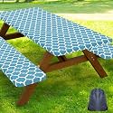 Smiry Picnic Table Cover with Bench Covers, Waterproof Elastic Fitted Tablecloth for 5 Foot Tables, Washable Polyester Tablecloths for Camping, Indoor &amp; Outdoor (Light Blue, 30x60 Inch 3-pc Set)