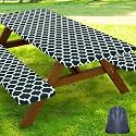 Smiry Picnic Table Cover with Bench Covers, Waterproof Elastic Fitted Tablecloth for 8 Foot Tables, Washable Polyester Tablecloths for Camping, Indoor &amp; Outdoor (Hunter Green, 30x96 Inch 3-pc Set)