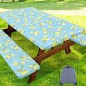 Smiry Picnic Table Cover with Bench Covers, Waterproof Elastic Fitted Tablecloth for 6 Foot Tables, Washable Polyester Tablecloths for Camping, Indoor &amp; Outdoor (Lemon, 30x72 Inch 3-pc Set)