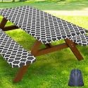 Smiry Picnic Table Cover with Bench Covers, Waterproof Elastic Fitted Tablecloth for 5 Foot Tables, Washable Polyester Tablecloths for Camping, Indoor &amp; Outdoor (Dark Grey, 30x60 Inch 3-pc Set)