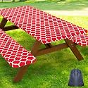 Smiry Picnic Table Cover with Bench Covers, Waterproof Elastic Fitted Tablecloth for 5 Foot Tables, Washable Polyester Tablecloths for Camping, Indoor &amp; Outdoor (Red, 30x60 Inch 3-pc Set)