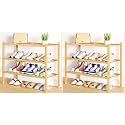 Smiry Shoe Rack, 3 Tier Bamboo Shoe Organizer, Stackable Free Standing Wooden Shoe Storage Shelf for Closet, Entryway, Front Door Entrance, Natural (Pack of 2)