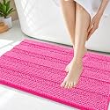 Smiry Thick Chenille Bathroom Rugs 36x24, Soft Absorbent Bath Mat, Hot Pink