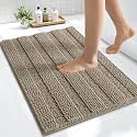 Smiry Thick Small Chenille Bathroom Rugs 24x16, Soft Bath Mat, Warm Taupe
