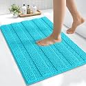 Smiry Thick Small Chenille Bathroom Rugs 24x16, Soft Bath Mat, Aqua Sky