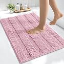Smiry Thick Small Chenille Bathroom Rugs 24x16, Soft Bath Mat, Dusty Rose