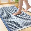 Smiry Waffle Bath Mat 24X16, Soft Absorbent Bathroom Rugs, Blue &amp; Cream