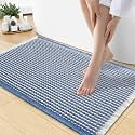 Smiry Waffle Bath Mat 30X18, Soft Absorbent Bathroom Rugs, Blue &amp; Cream