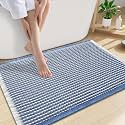 Smiry Waffle Bath Mat 30X20, Soft Absorbent Bathroom Rugs, Blue &amp; Cream
