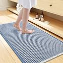Smiry Waffle Bath Mat 44X24, Soft Absorbent Bathroom Rugs, Blue &amp; Cream